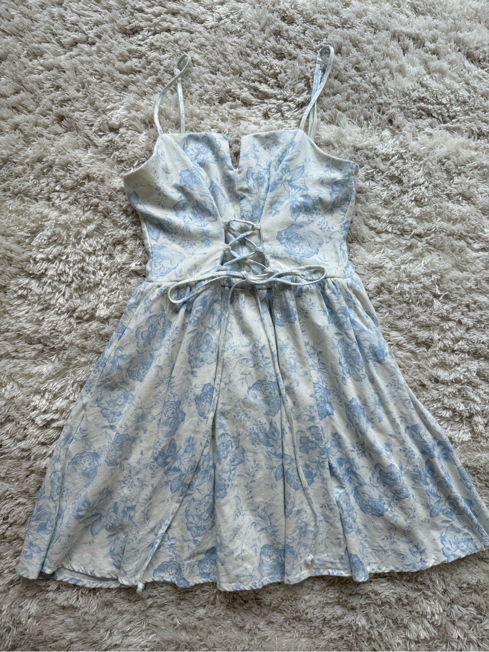 Altar'd State Light Blue Floral Lace-Up Mini Dress
